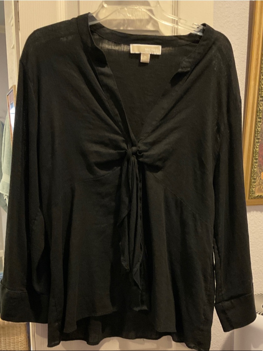 Michael Kors Black Tie-Front Linen Blouse